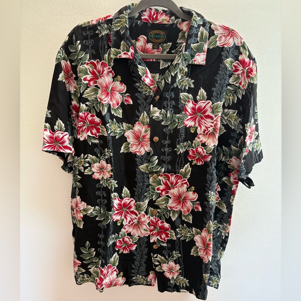Hawaiian Reserve Collection Black Floral Hawaiian Shirt XL